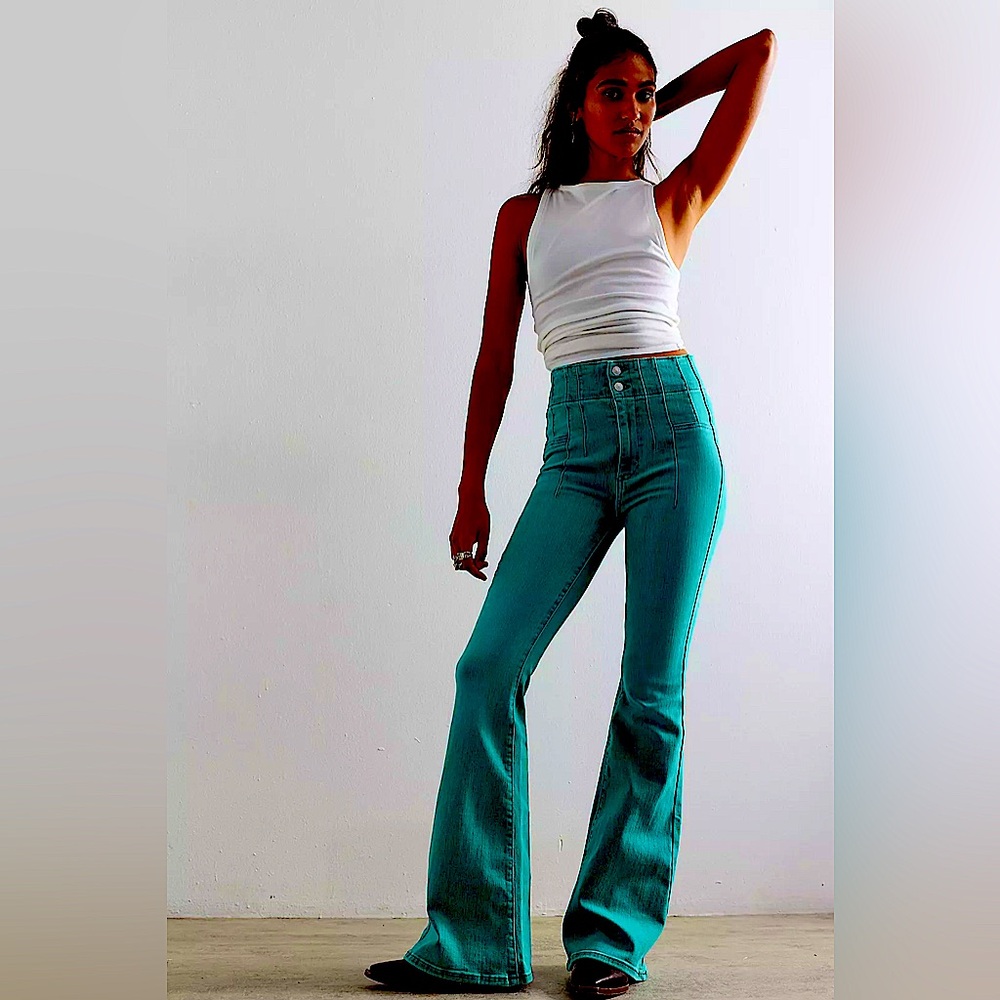 Free people- We The Free Green Flare Jeans NWOT✨